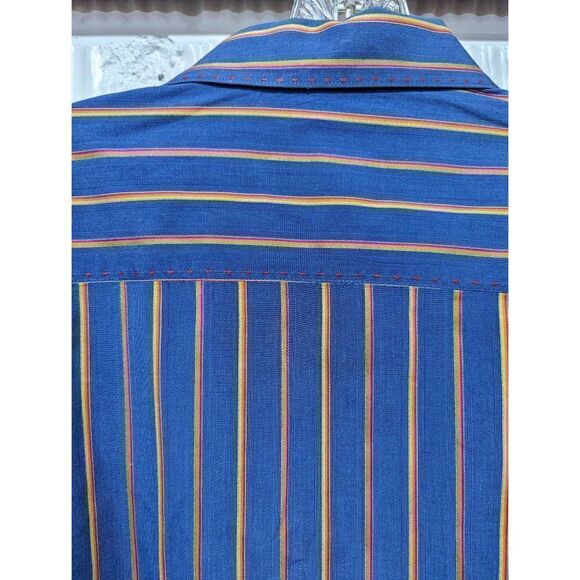 Bugatchi Men's Blue & Yellow Striped Long Sleeve Button Down Shirt Size 2XL - Picture 6 of 9